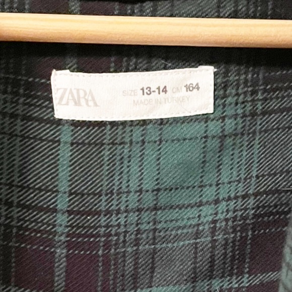 Zara kids green and black plaid button down hoodie shirt size 13-14 - Picture 9 of 9